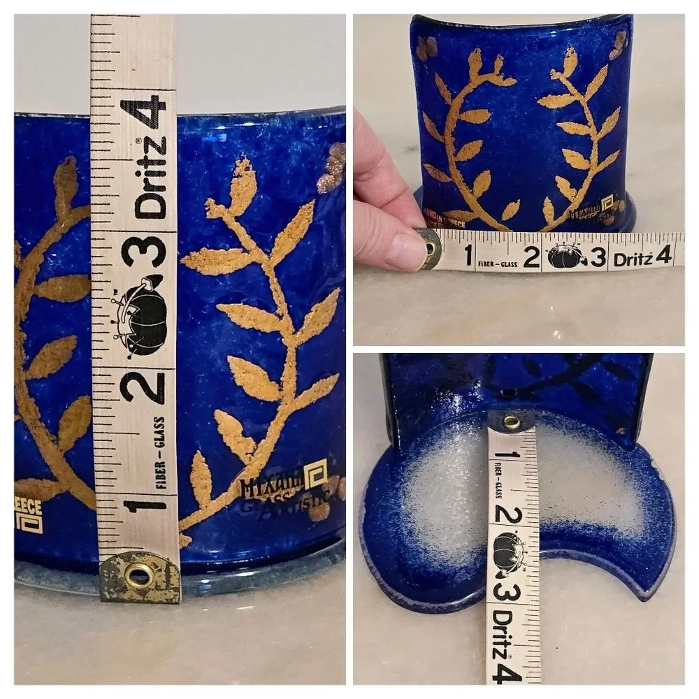 Mixaha Fused Glass Artistic Handmade Cobalt blue Candle Holder Greece